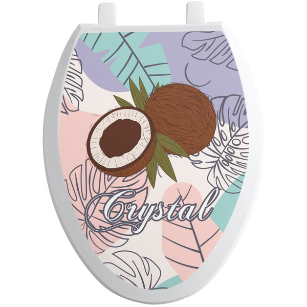 Custom Coconut and Leaves Toilet Seat Decal - Elongated (Personalized)