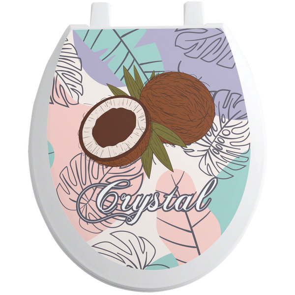 Custom Coconut and Leaves Toilet Seat Decal (Personalized)
