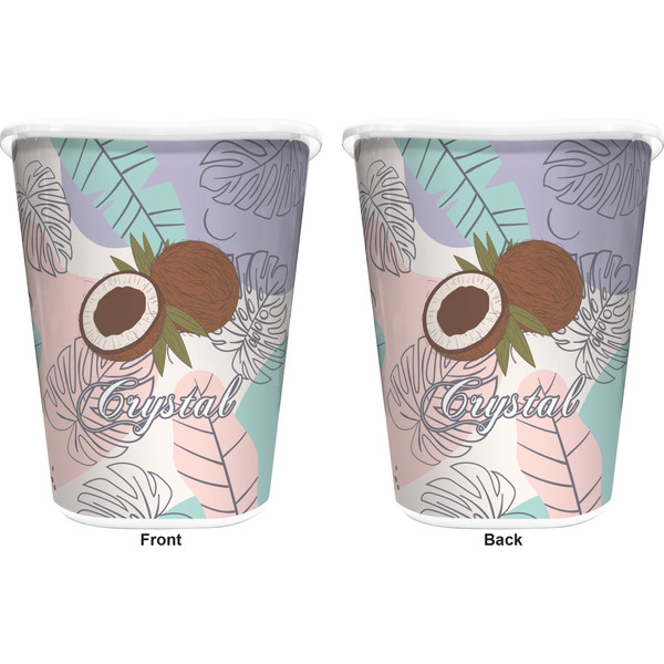Coconut and Leaves Trash Can White - Front and Back - Apvl