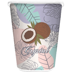 Coconut and Leaves Waste Basket - Double Sided (White) w/ Name or Text