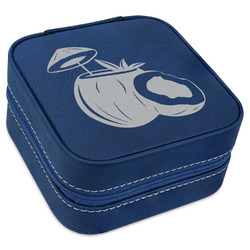Coconut and Leaves Travel Jewelry Box - Navy Blue Leather