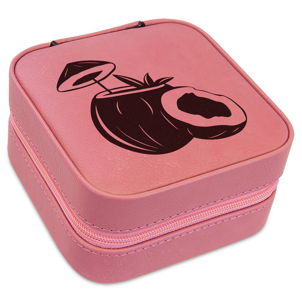 Custom Coconut and Leaves Travel Jewelry Boxes - Pink Leather
