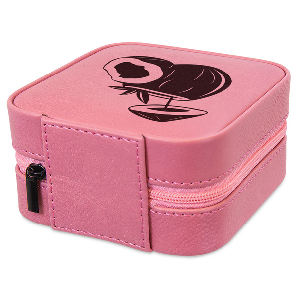 Coconut and Leaves Travel Jewelry Boxes - Leather - Pink - View from Rear