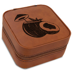 Coconut and Leaves Travel Jewelry Box - Rawhide Leather