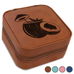 Coconut and Leaves Travel Jewelry Box - Leather (Personalized)