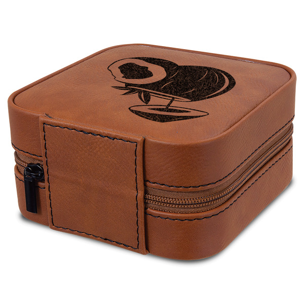 Coconut and Leaves Travel Jewelry Boxes - Leatherette - Rawhide - View from Rear