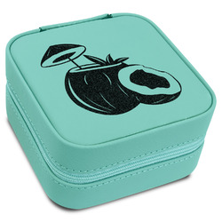 Coconut and Leaves Travel Jewelry Box - Teal Leather