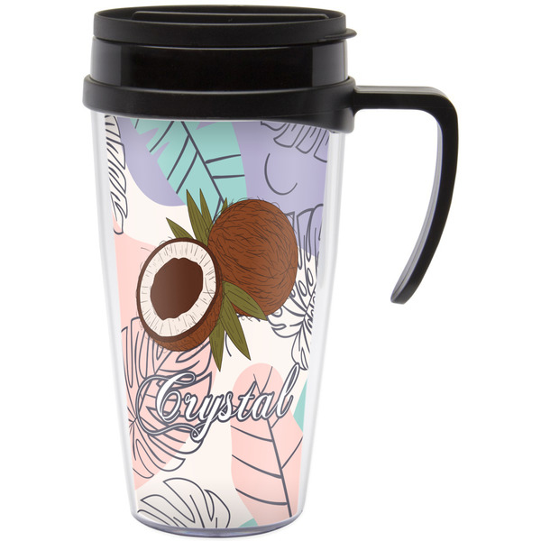 Custom Coconut and Leaves Acrylic Travel Mug with Handle (Personalized)