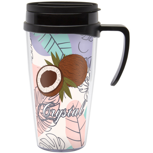 Custom Coconut and Leaves Acrylic Travel Mug with Handle (Personalized)