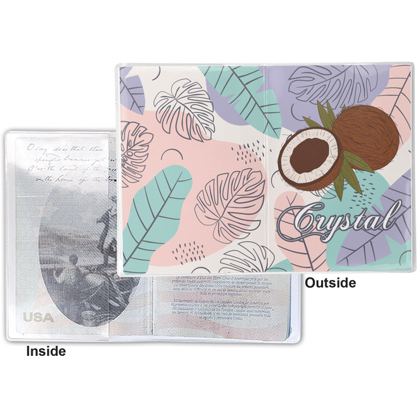 Coconut and Leaves Vinyl Passport Holder - Flat Front and Back
