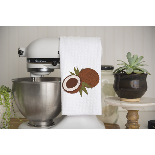 Coconut and Leaves Waffle Weave Towel - Lifestyle - Partial Print