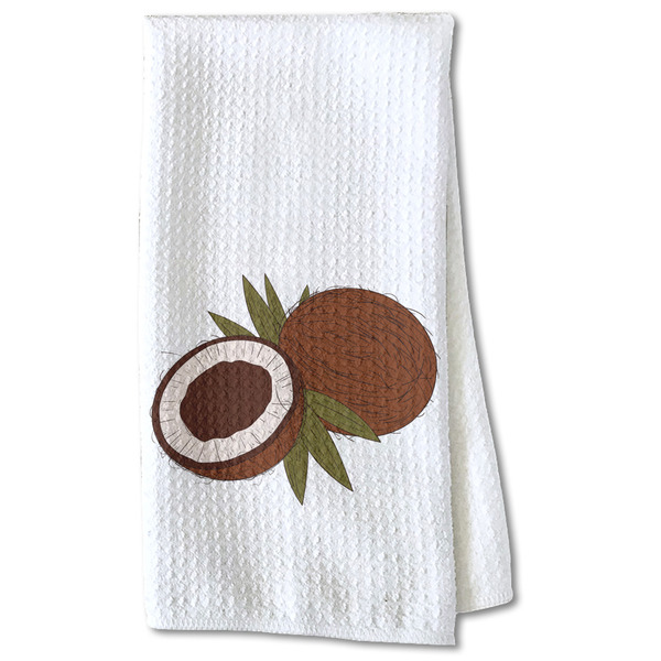 Custom Coconut and Leaves Kitchen Towel - Waffle Weave - Partial Print (Personalized)