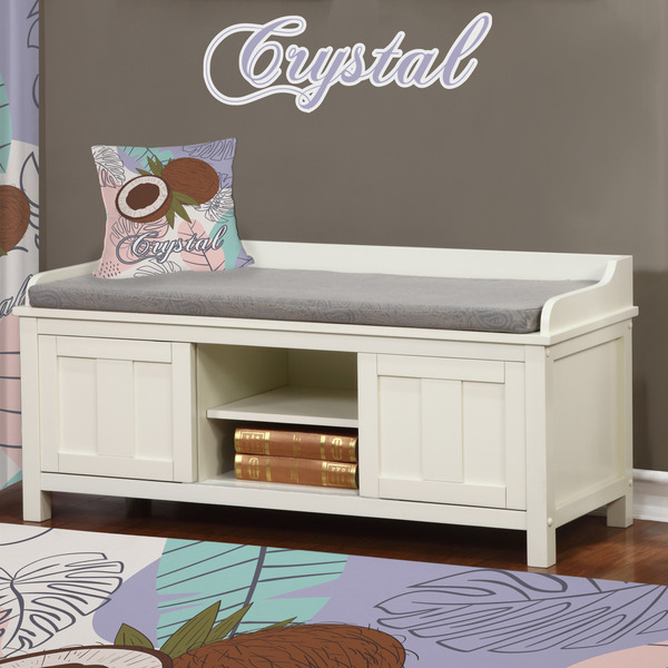 Coconut and Leaves Wall Name Decal Above Storage bench