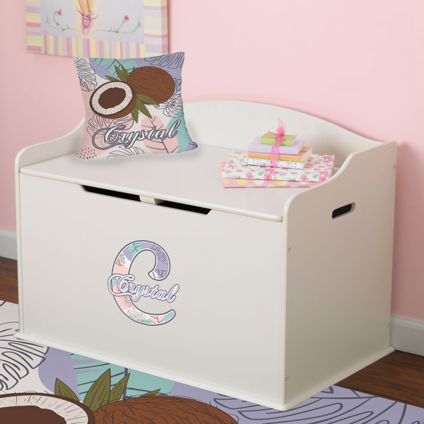 Coconut and Leaves Wall Name & Initial Small on Toy Chest