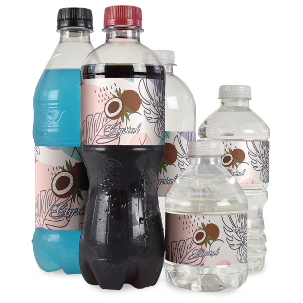 Coconut and Leaves Water Bottle Label - Multiple Bottle Sizes