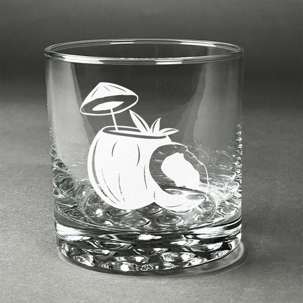 Custom Coconut and Leaves Whiskey Glass - Engraved