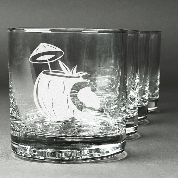 Custom Coconut and Leaves Whiskey Glasses (Set of 4)