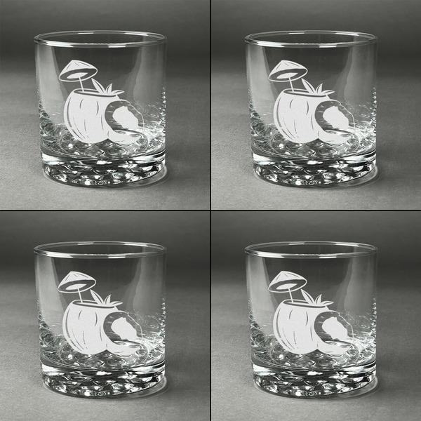 Coconut and Leaves Whiskey Glasses - Set of 4 all Engraved
