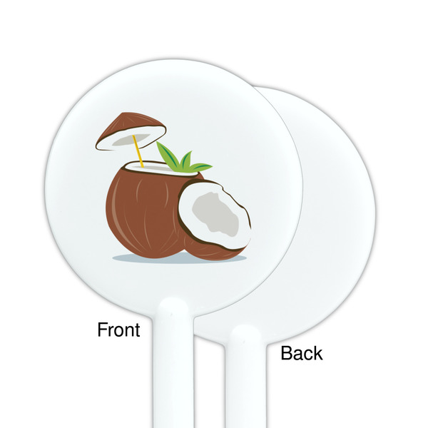 Coconut and Leaves White Plastic 5.5" Stir Stick - Single Sided - Round - Front & Back