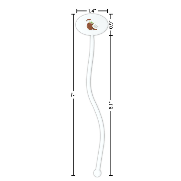 Coconut and Leaves White Plastic 7" Stir Stick - Oval - Dimensions