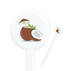 Coconut and Leaves 7" Round Plastic Stir Sticks - White - Single Sided