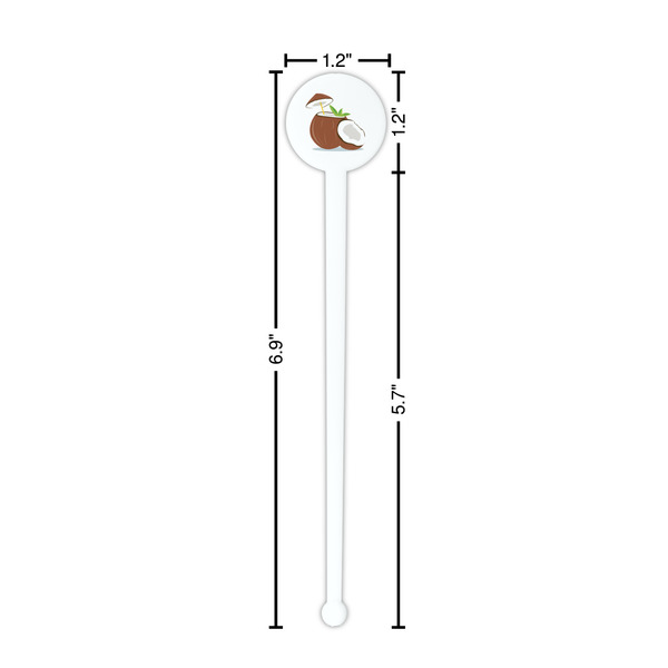 Coconut and Leaves White Plastic 7" Stir Stick - Round - Dimensions
