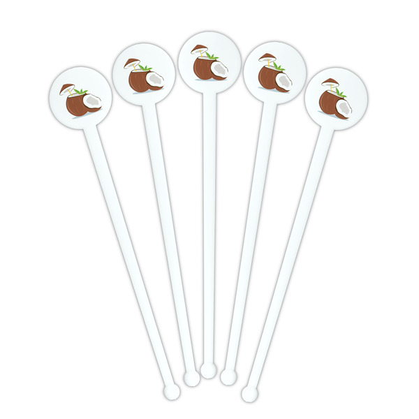 Coconut and Leaves White Plastic 7" Stir Stick - Round - Fan View