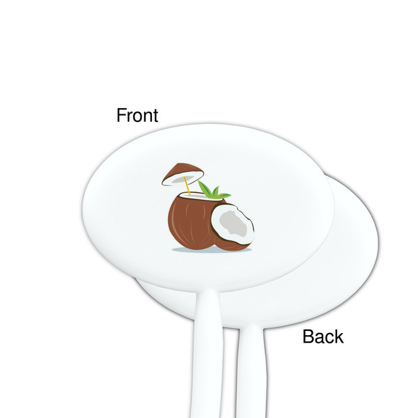 Coconut and Leaves White Plastic 7" Stir Stick - Single Sided - Oval - Front & Back