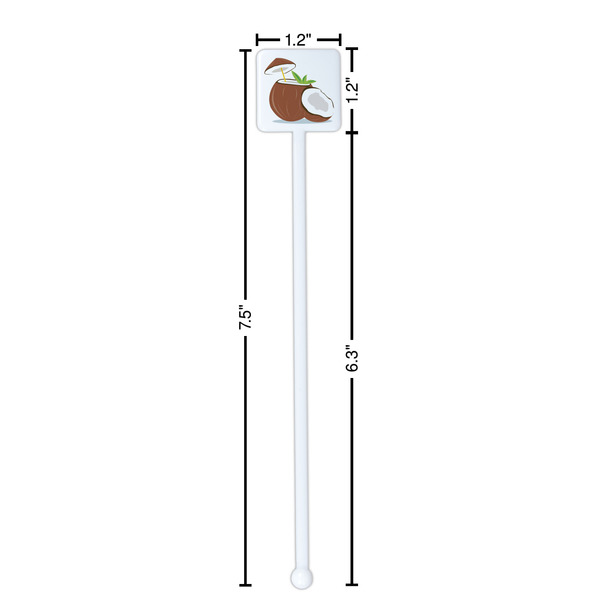 Coconut and Leaves White Plastic Stir Stick - Square - Dimensions