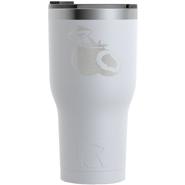 Custom Coconut and Leaves RTIC Tumbler - White - Engraved Front