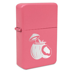 Coconut and Leaves Windproof Lighter - Pink - Single Sided & Lid Engraved