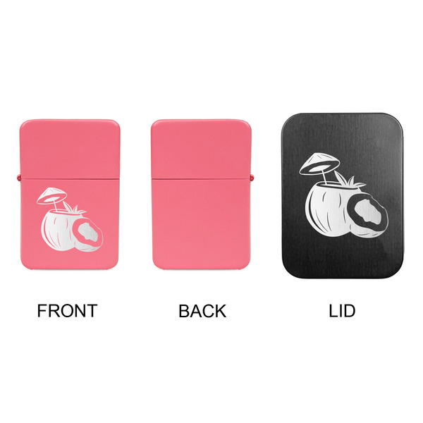 Coconut and Leaves Windproof Lighters - Pink, Single Sided, w Lid - APPROVAL