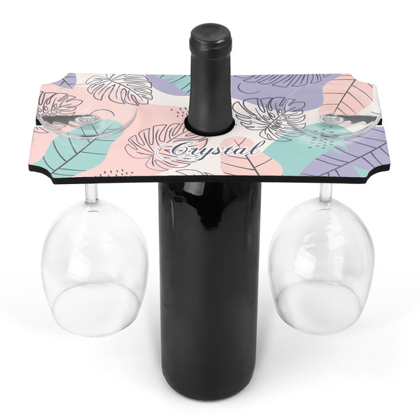 Custom Coconut and Leaves Wine Bottle & Glass Holder (Personalized)