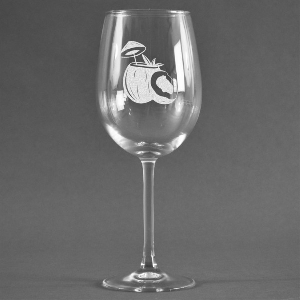 Custom Coconut and Leaves Wine Glass - Engraved