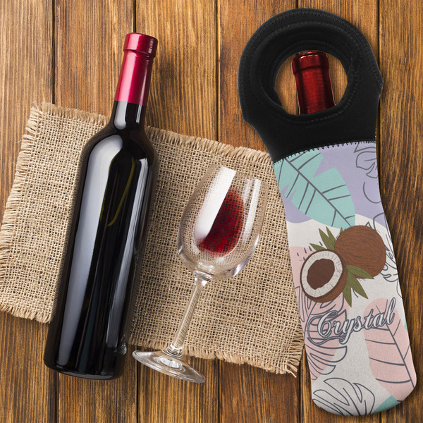 Coconut and Leaves Wine Tote Bag - FLATLAY