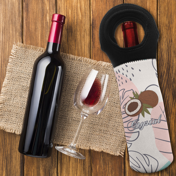 Coconut and Leaves Wine Tote Bag - FLATLAY