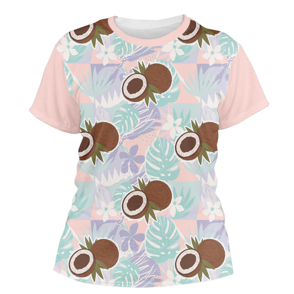 Custom Coconut and Leaves Women's Crew T-Shirt - 2X Large
