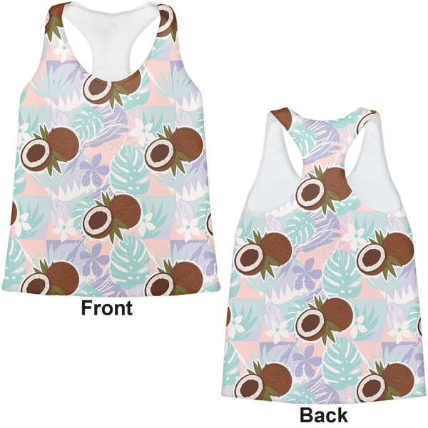 Coconut and Leaves Womens Racerback Tank Tops - Medium - Front and Back