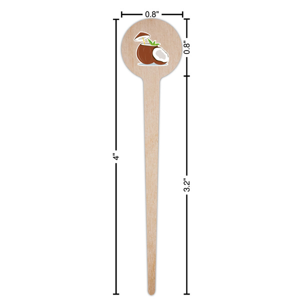 Coconut and Leaves Wooden 4" Food Pick - Round - Dimensions