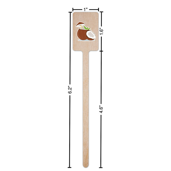 Coconut and Leaves Wooden 6.25" Stir Stick - Rectangular - Dimensions