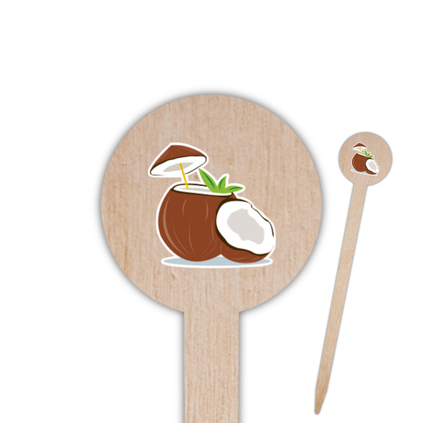 Custom Coconut and Leaves 6" Round Wooden Food Picks - Double Sided