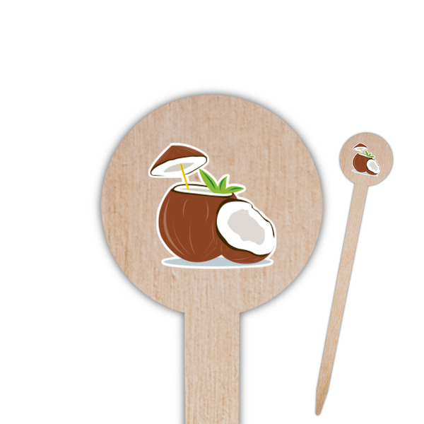Custom Coconut and Leaves 6" Round Wooden Food Picks - Single Sided