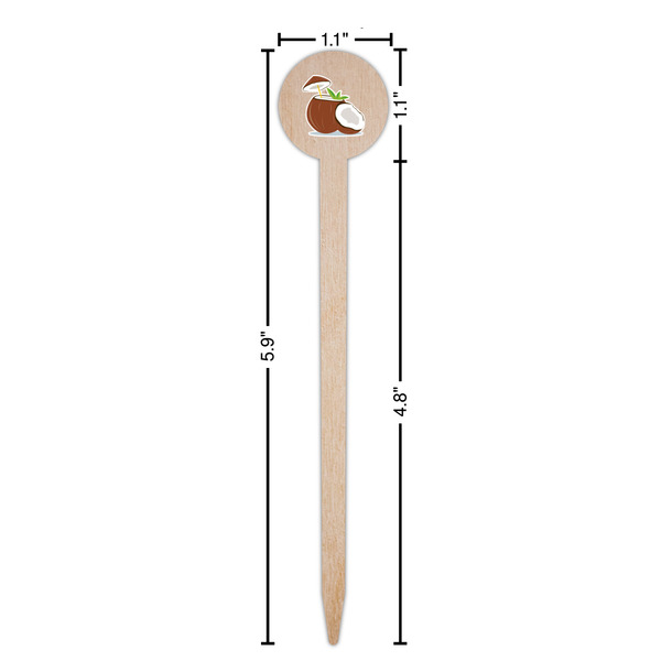 Coconut and Leaves Wooden 6" Food Pick - Round - Dimensions