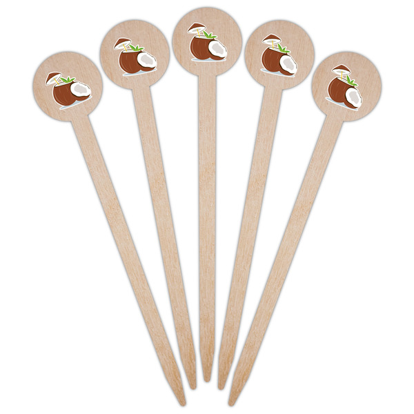 Coconut and Leaves Wooden 6" Food Pick - Round - Fan View