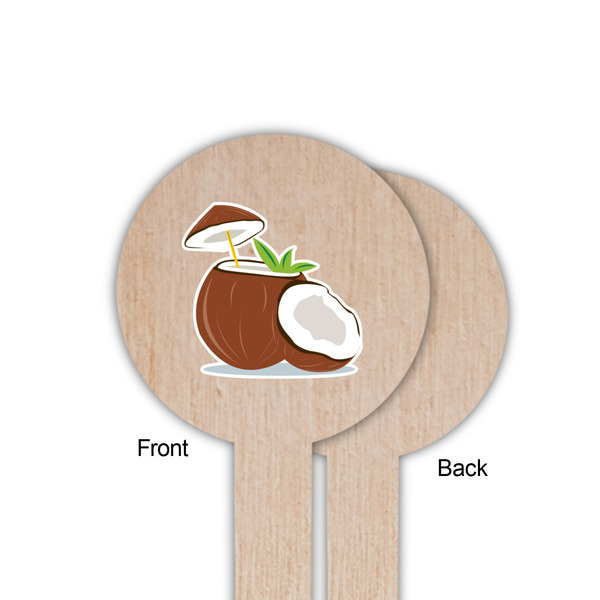 Coconut and Leaves Wooden 6" Food Pick - Round - Single Sided - Front & Back