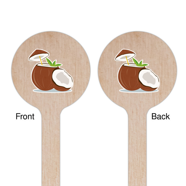 Coconut and Leaves Wooden 6" Stir Stick - Round - Double Sided - Front & Back