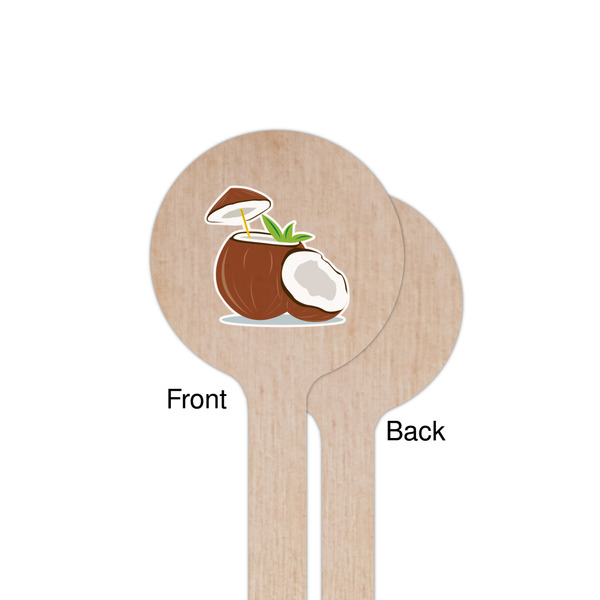 Coconut and Leaves Wooden 7.5" Stir Stick - Round - Single Sided - Front & Back