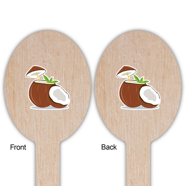 Coconut and Leaves Wooden Food Pick - Oval - Double Sided - Front & Back