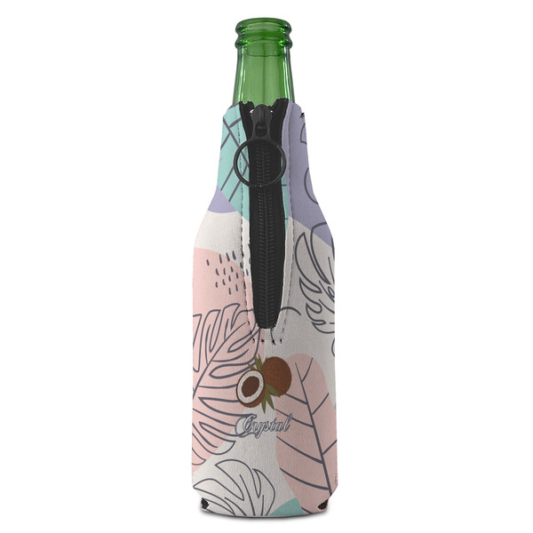 Coconut and Leaves Zipper Bottle Cooler - BACK (bottle)