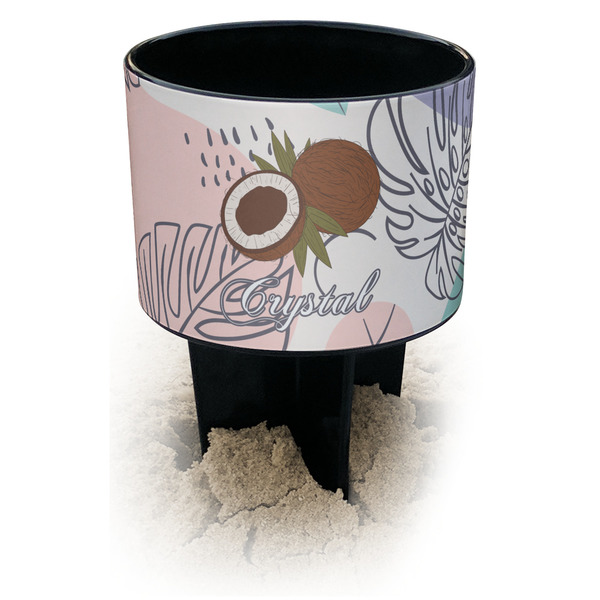 Custom Coconut and Leaves Black Beach Spiker Drink Holder (Personalized)